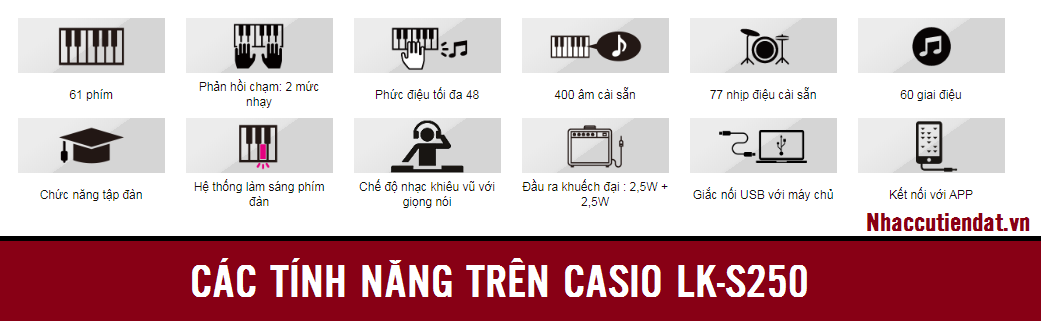 CASIO LK-S250 tinh nang, dan organ